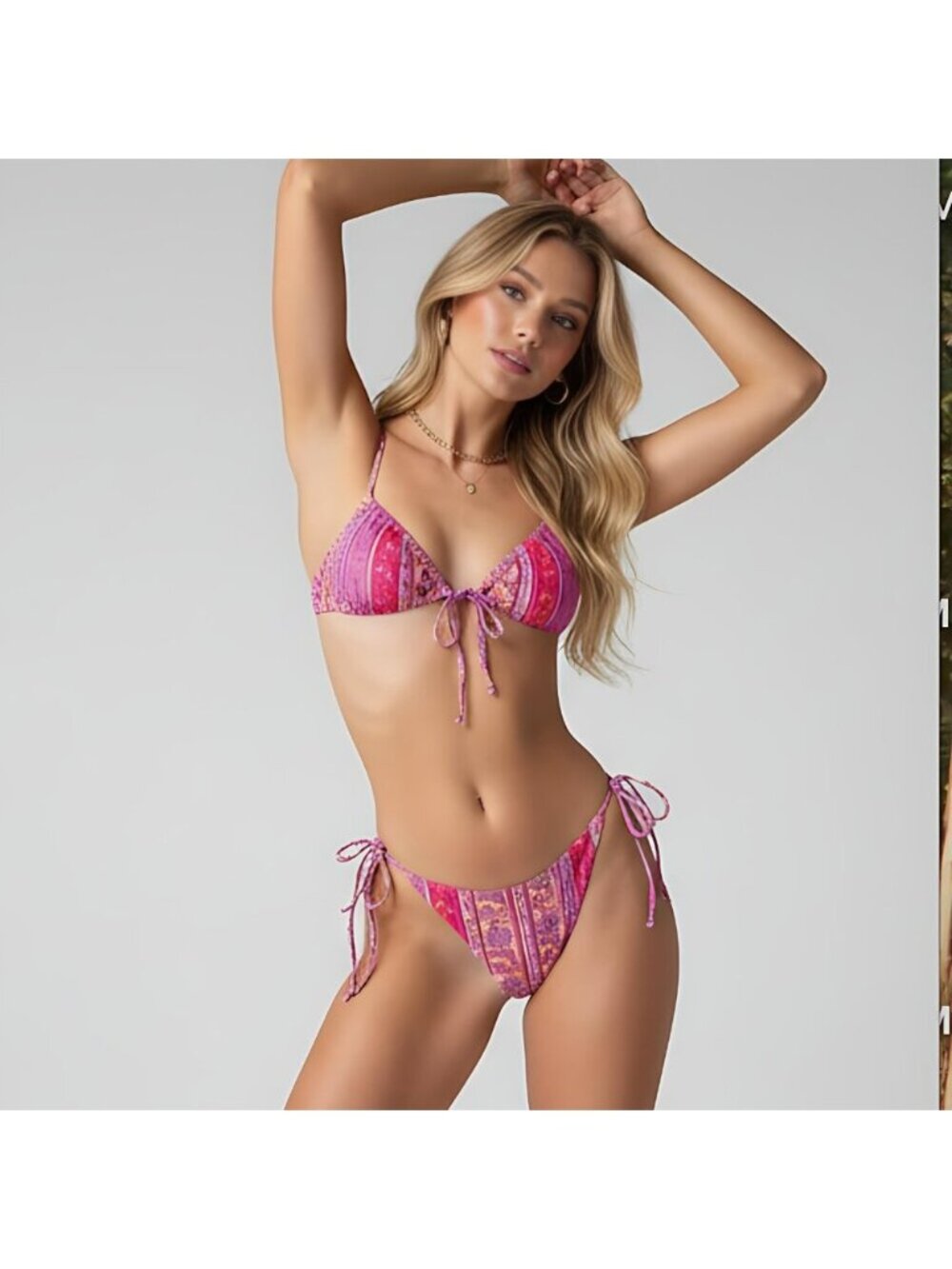 Pink Boho Side Tie Bikini Bathing Suit